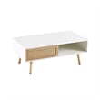 41 Modern White Rattan Coffee Table with Wood Legs and Storage Sliding Door