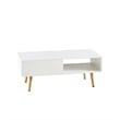 41 Modern White Rattan Coffee Table with Wood Legs and Storage Sliding Door