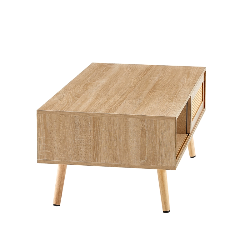 41 Modern Rattan Coffee Table with  Storage and Wood Legs Natural