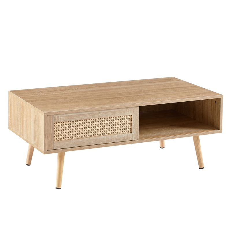 41 Modern Rattan Coffee Table with  Storage and Wood Legs Natural