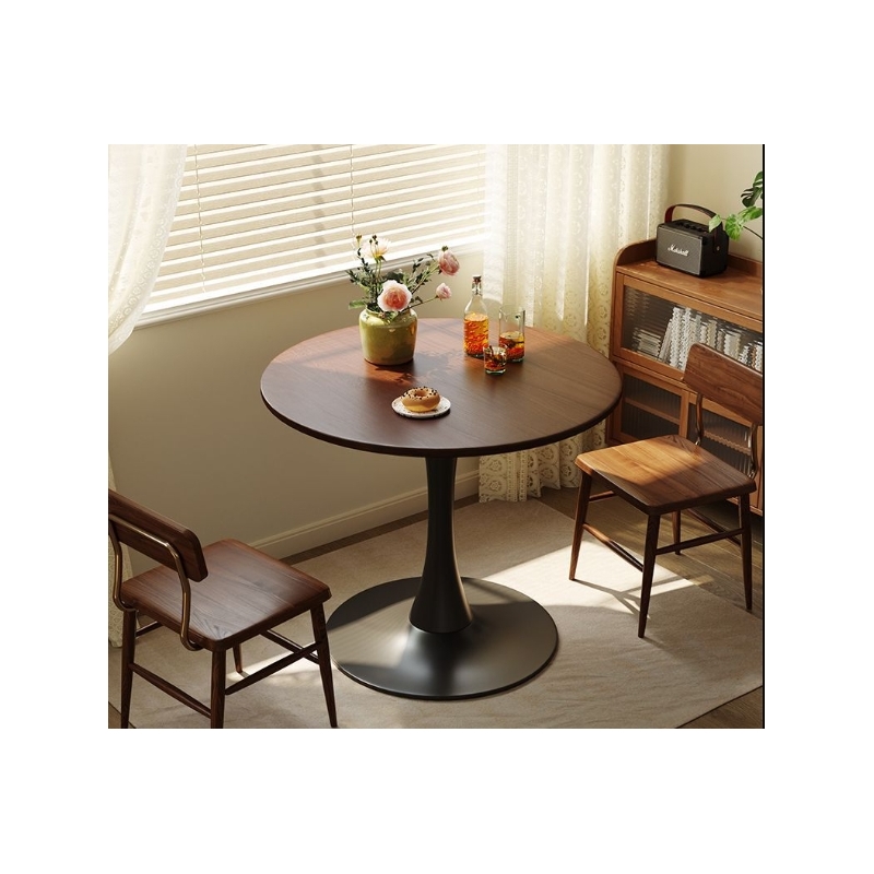 24 Walnut Round Table  Modern  Steel Base Dining Table