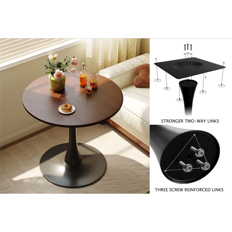 31.5 Round Walnut Dining Table  Mid Century Metal Base Tulip Kitchen Table