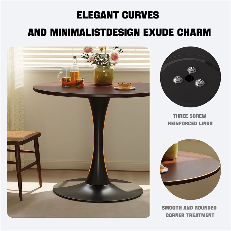 31.5 Round Walnut Dining Table  Mid Century Metal Base Tulip Kitchen Table