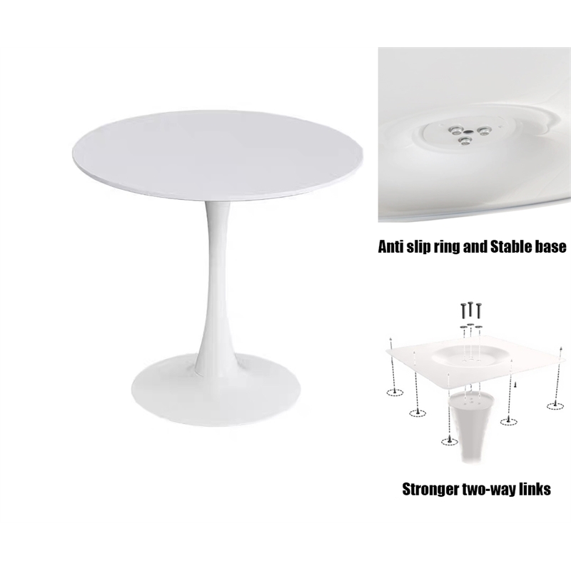 24 Inch White Tulip Round Dining Table  Modern Steel Base Kitchen Table