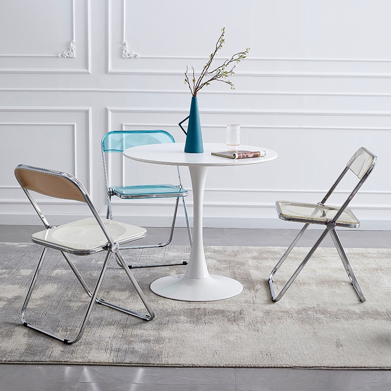 24 Inch White Tulip Round Dining Table  Modern Steel Base Kitchen Table