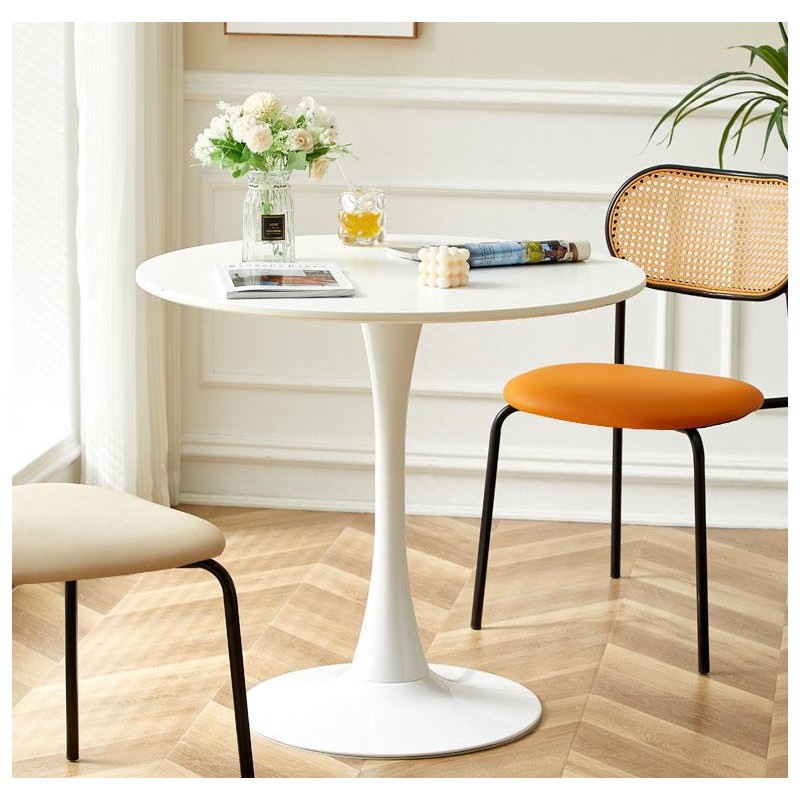 24 Inch White Tulip Round Dining Table  Modern Steel Base Kitchen Table