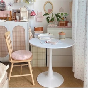 24 Inch White Tulip Round Dining Table  Modern Steel Base Kitchen Table