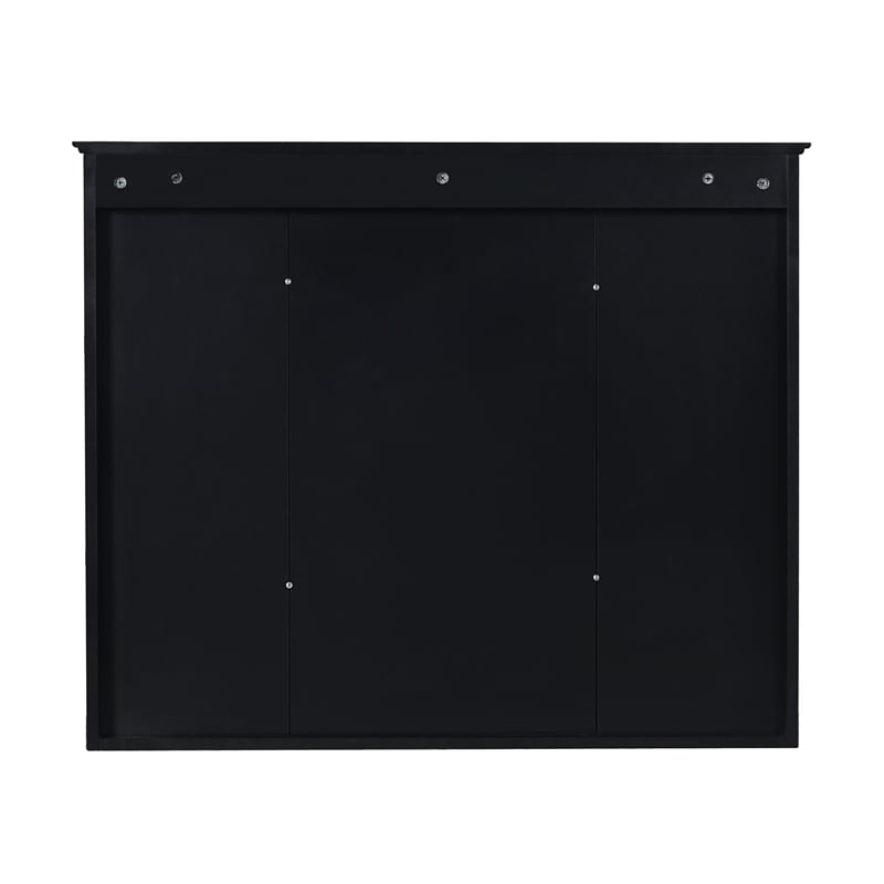 Black Wood Wall Mounted Bathroom Medicine Cabinet with Mirror and Open Shelves