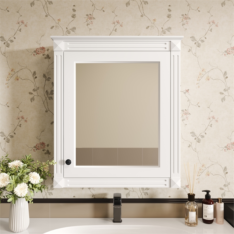 White Wood Wall Mounted Mirror Medicine Cabinet Bathroom Storage Organizer