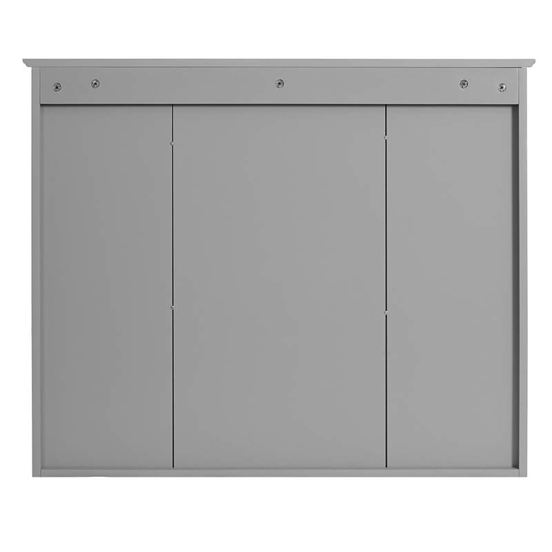 Gray Wood Wall Mounted Bathroom Medicine Cabinet with Mirror and Open Shelves