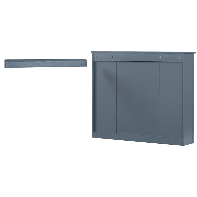 Blue Solid Wood Wall Mounted Bathroom Medicine Cabinet with Mirror and Shelves