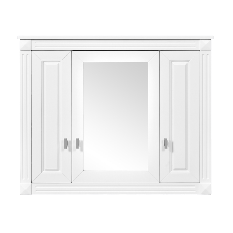 White Solid Wood Wall Mounted Mirror Medicine Cabinet with 4 Shelves