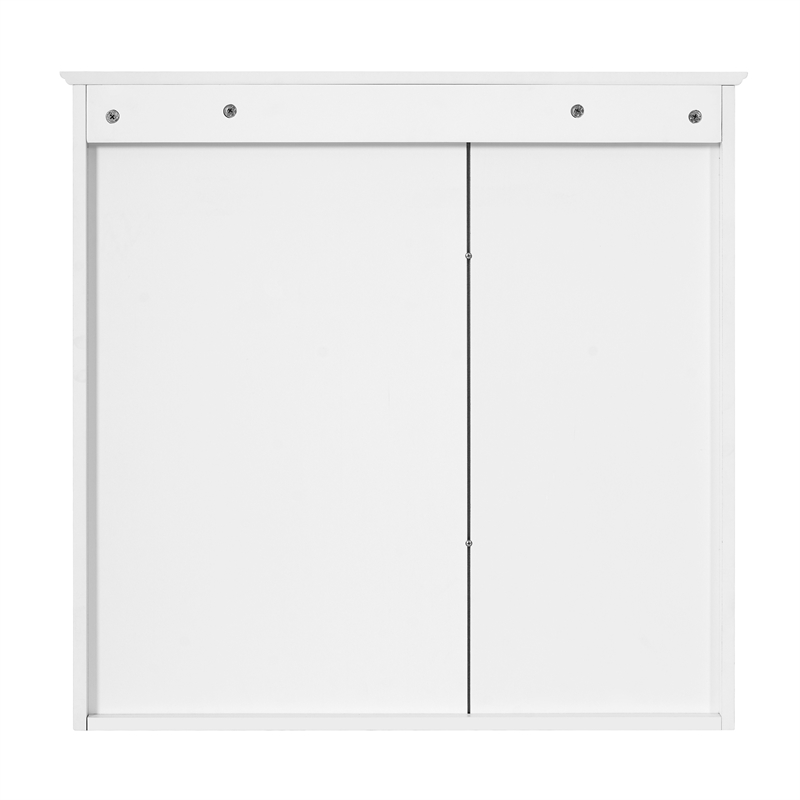 White Solid Wood 30 Inch Mirror Medicine Cabinet with Open Shelves and Doors