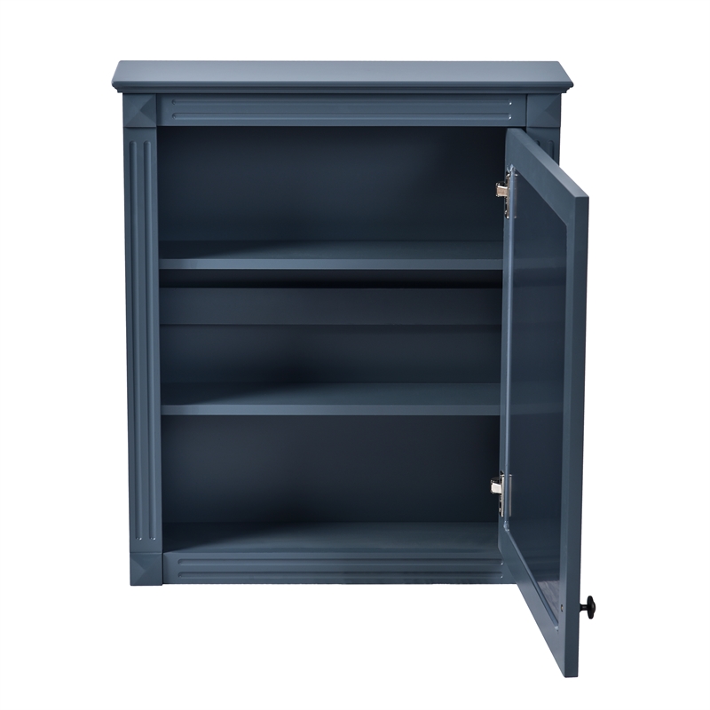 Blue Solid Wood Wall Mounted Bathroom Medicine Cabinet with Mirror and Shelf