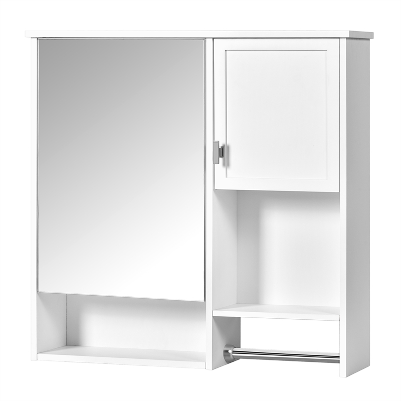 White Solid Wood Wall Mounted Medicine Cabinet with Mirror Doors and Shelves