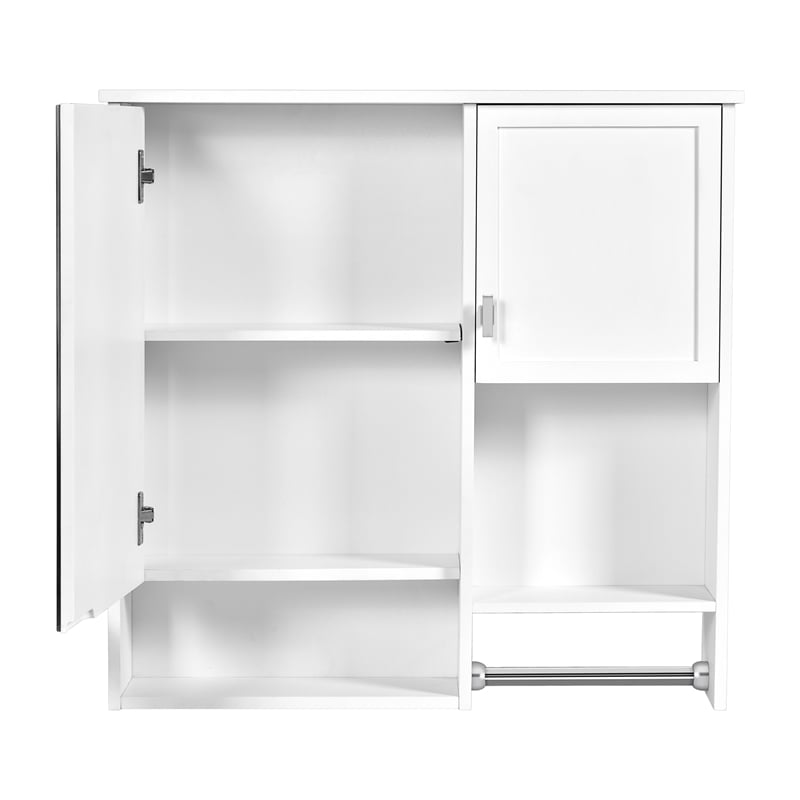 White Solid Wood Wall Mounted Medicine Cabinet with Mirror Doors and Shelves