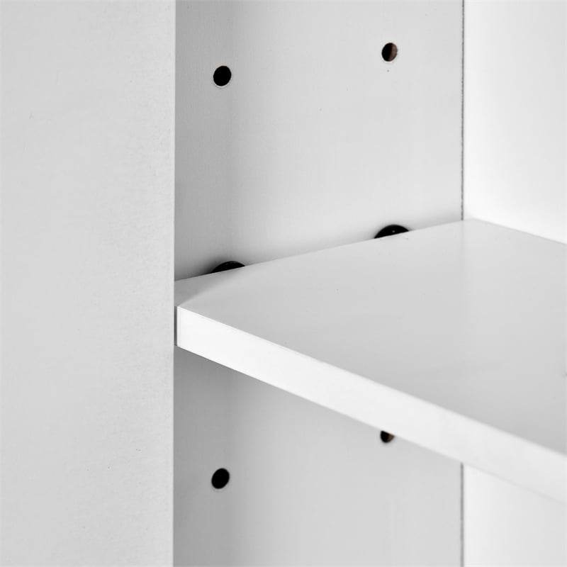 White Solid Wood Wall Mounted Medicine Cabinet with Mirror Doors and Shelves