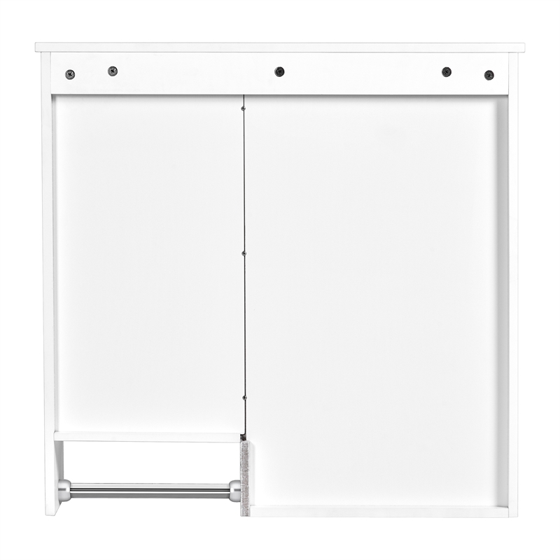 White Solid Wood Wall Mounted Medicine Cabinet with Mirror Doors and Shelves