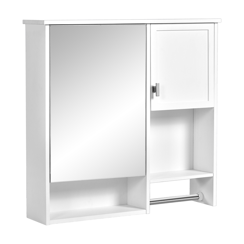 White Solid Wood Wall Mounted Medicine Cabinet with Mirror Doors and Shelves