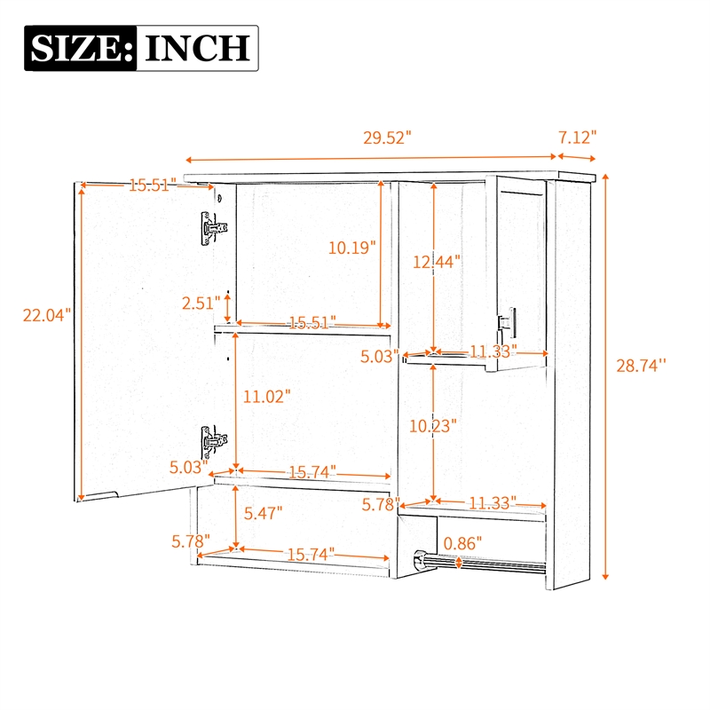 White Solid Wood Wall Mounted Medicine Cabinet with Mirror Doors and Shelves