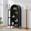 Black Arched Storage Cabinet with Lamp and Glass Shelves