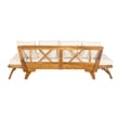 Beige  Wood Outdoor Patio Daybed Sofa with 3 Seats and Foldable Arms