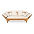 Beige  Wood Outdoor Patio Daybed Sofa with 3 Seats and Foldable Arms
