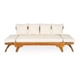 Beige  Wood Outdoor Patio Daybed Sofa with 3 Seats and Foldable Arms
