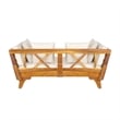 Beige  Wood Outdoor Patio Daybed Sofa with 3 Seats and Foldable Arms