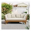 Beige  Wood Outdoor Patio Daybed Sofa with 3 Seats and Foldable Arms