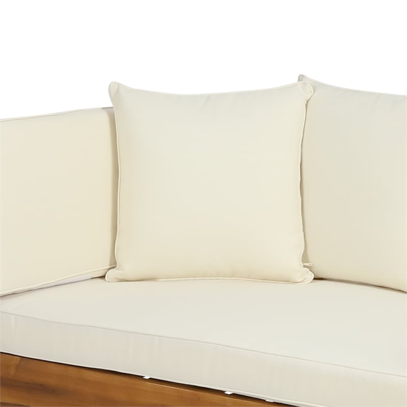Beige  Wood Expandable Outdoor Daybed with Convertible Cushions