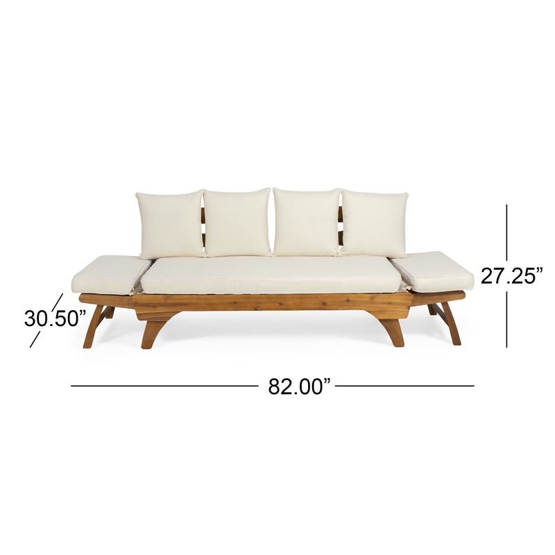 Beige  Wood Expandable Outdoor Daybed with Convertible Cushions