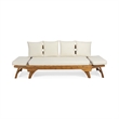 Beige  Wood Expandable Outdoor Daybed with Convertible Cushions
