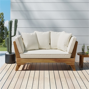 Beige  Wood Expandable Outdoor Daybed with Convertible Cushions