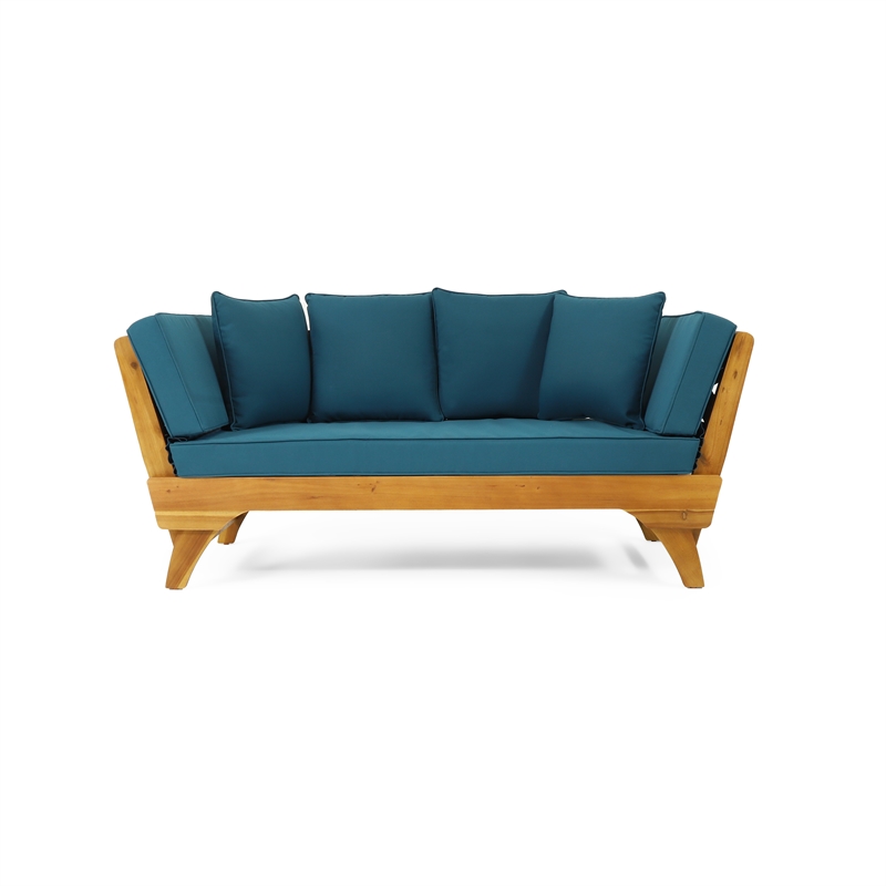 Blue  Wood Expandable Daybed Patio Couch with Adjustable Armrests