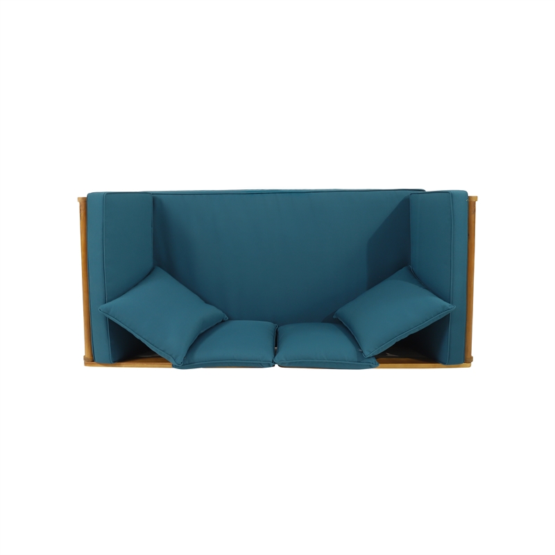 Blue  Wood Expandable Daybed Patio Couch with Adjustable Armrests