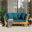Blue  Wood Expandable Daybed Patio Couch with Adjustable Armrests
