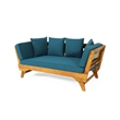Blue  Wood Expandable Daybed Patio Couch with Adjustable Armrests