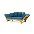 Blue  Wood Expandable Daybed Patio Couch with Adjustable Armrests