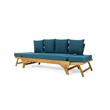 Blue  Wood Expandable Daybed Patio Couch with Adjustable Armrests