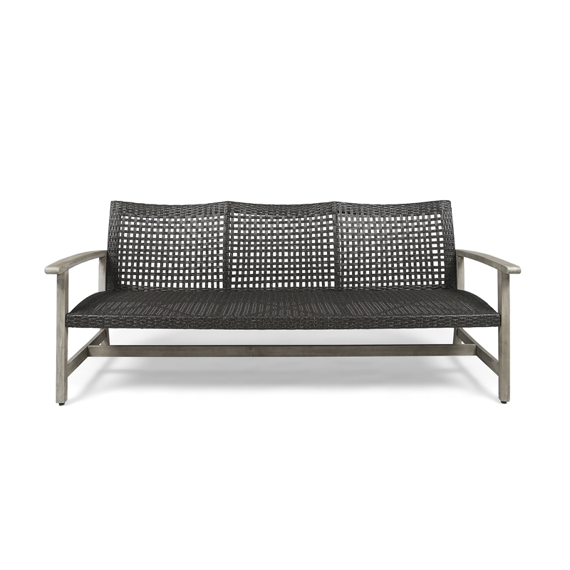 Gray Wood Outdoor  3 Seater Patio Sofa Furniture Set