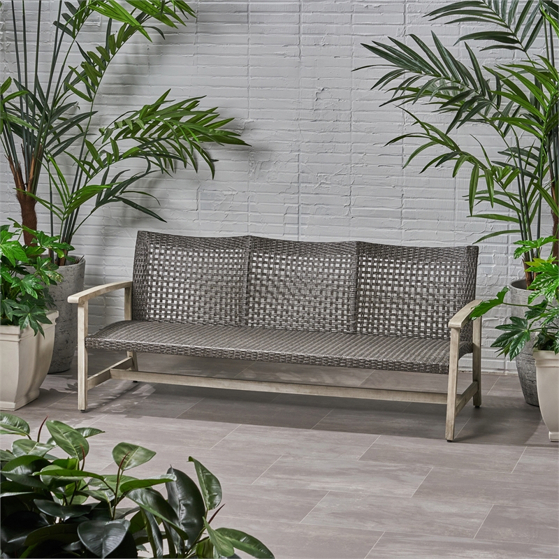 Gray Wood Outdoor  3 Seater Patio Sofa Furniture Set