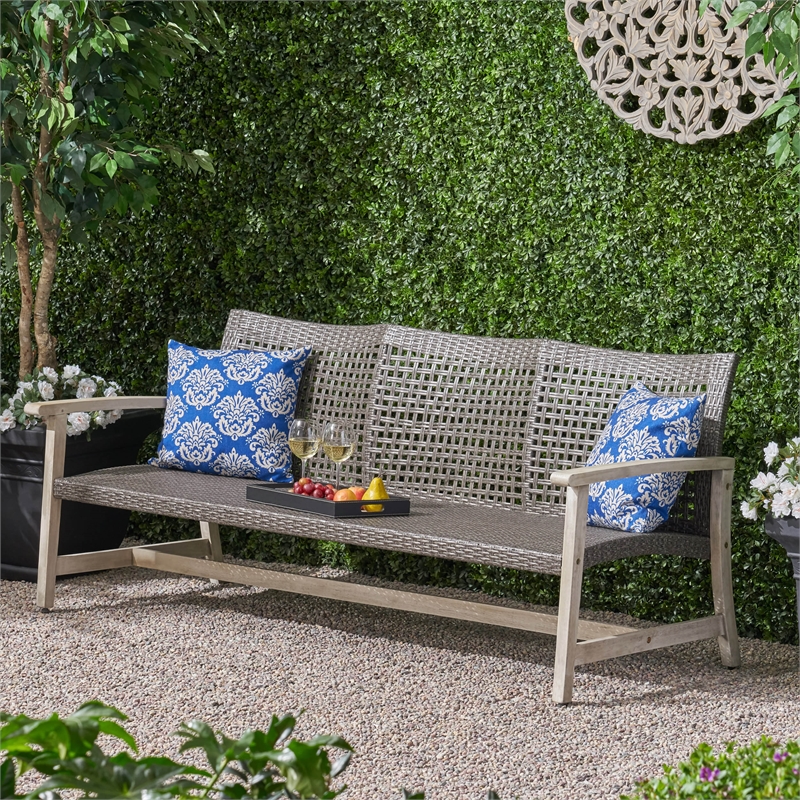 Gray Wood Outdoor  3 Seater Patio Sofa Furniture Set