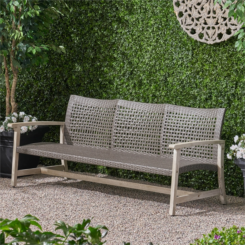Gray Wood Outdoor  3 Seater Patio Sofa Furniture Set