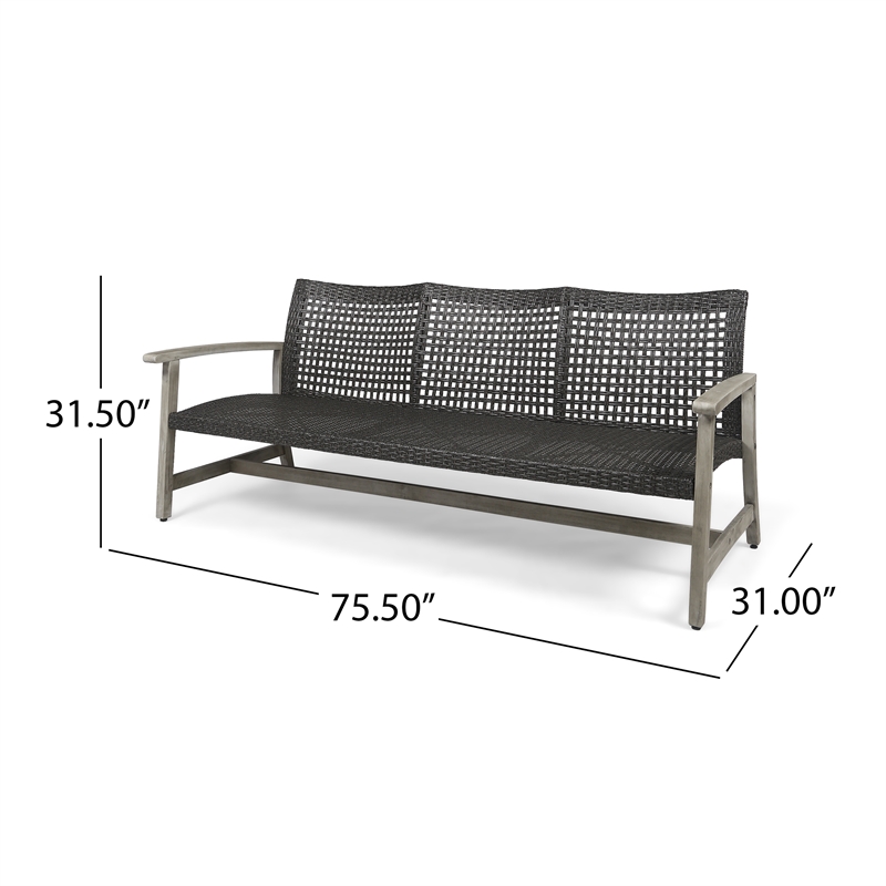Gray Wood Outdoor  3 Seater Patio Sofa Furniture Set