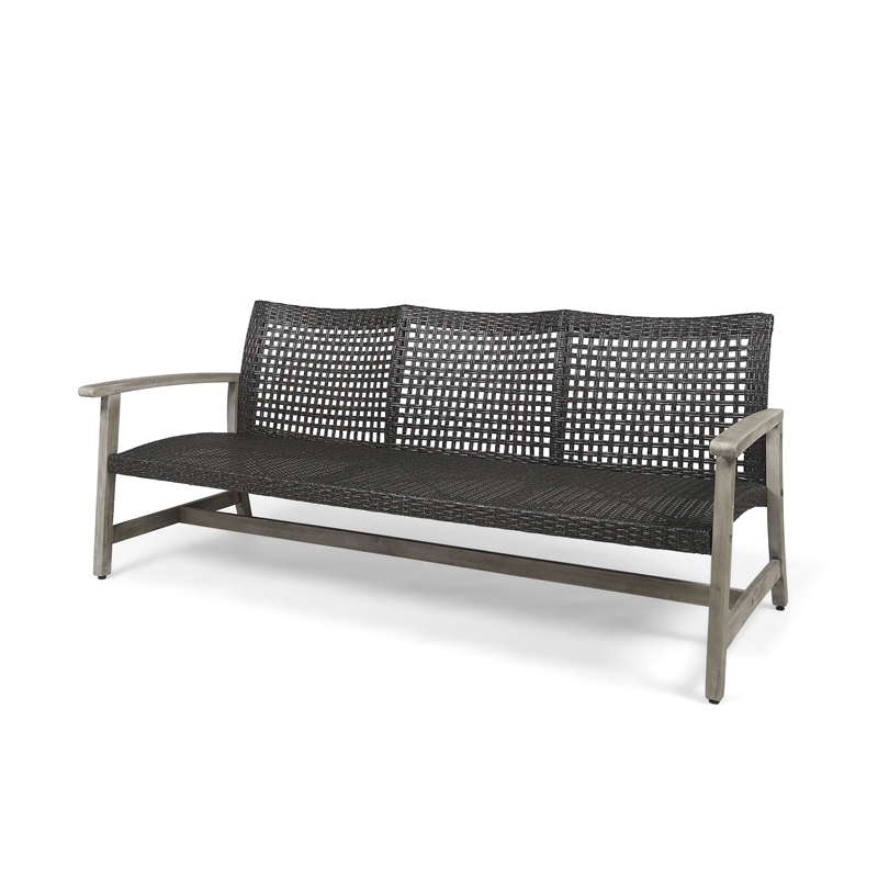 Gray Wood Outdoor  3 Seater Patio Sofa Furniture Set