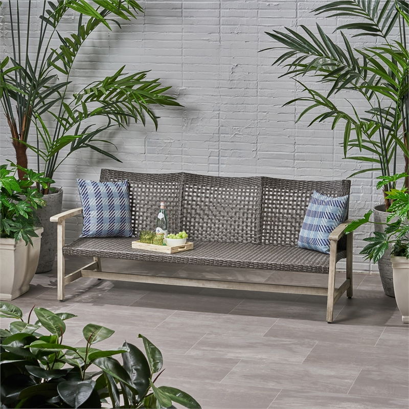 Gray Wood Outdoor  3 Seater Patio Sofa Furniture Set
