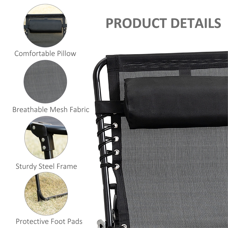Outsunny Folding Reclining Chaise Lounge Steel and Mesh Black