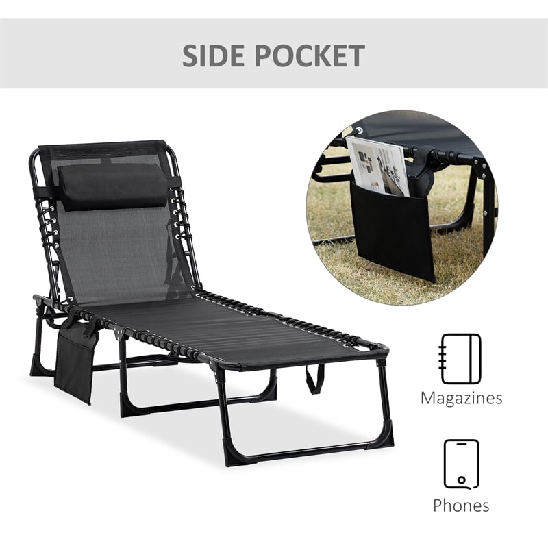 Outsunny Folding Reclining Chaise Lounge Steel and Mesh Black