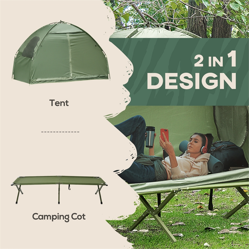 Outsunny Single Person Camping Tent Cot Steel and Polyester Green
